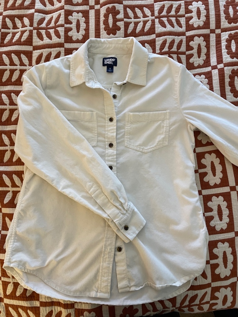 Lands' End Cream Corduroy Button-Up Shirt